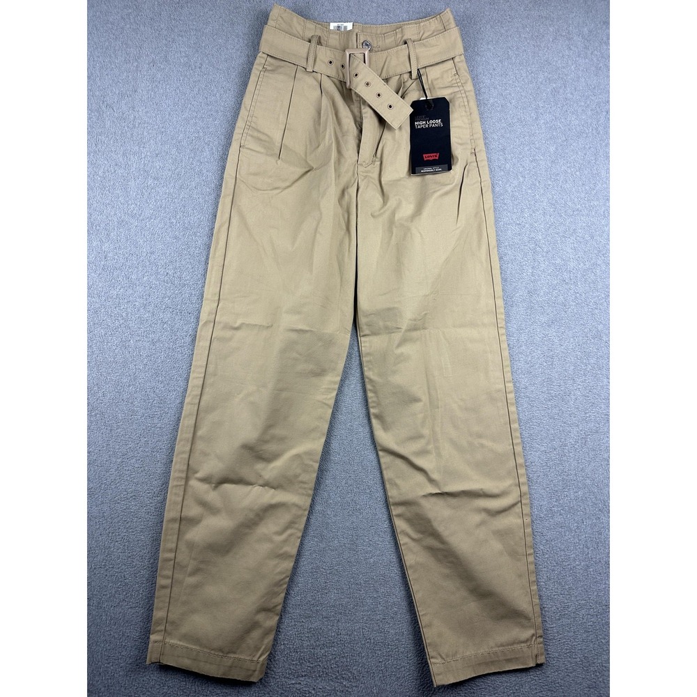 Levi's Premium High Loose Taper Pants Womens 24x30 Khaki Belted High Rise Chino